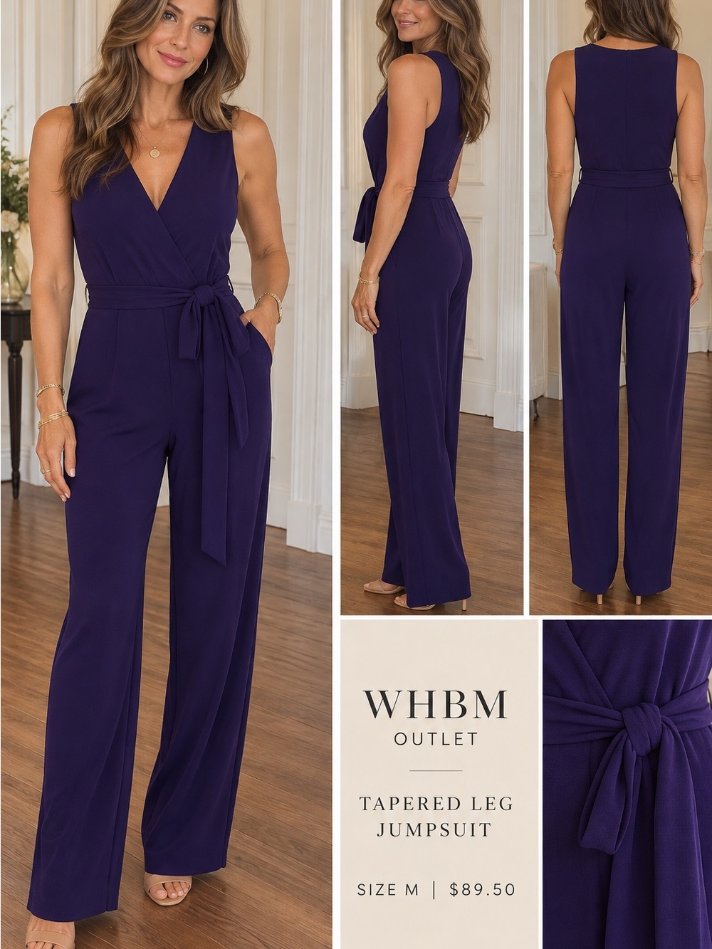 White House Black Market Deep Purple Sleeveless Tapered-Leg Jumpsuit